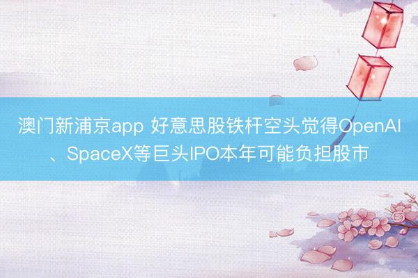 澳門新浦京app 好意思股鐵桿空頭覺得OpenAI、SpaceX等巨頭IPO本年可能負擔股市
