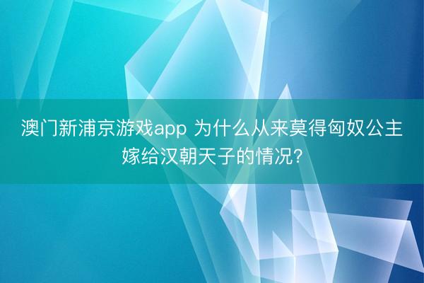 澳門新浦京游戲app 為什么從來莫得匈奴公主嫁給漢朝天子的情況？