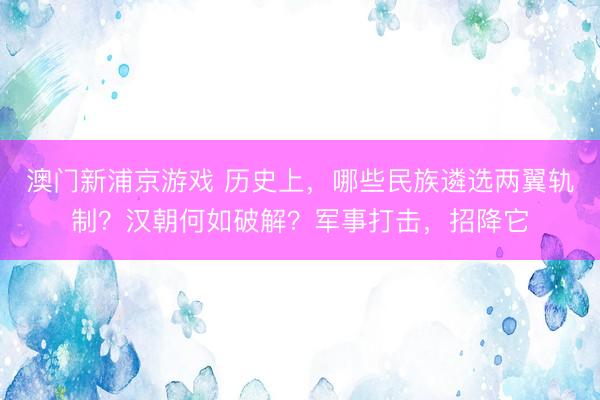 澳門新浦京游戲 歷史上，哪些民族遴選兩翼軌制？漢朝何如破解？軍事打擊，招降它