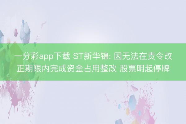 一分彩app下載 ST新華錦: 因無法在責令改正期限內完成資金占用整改 股票明起停牌